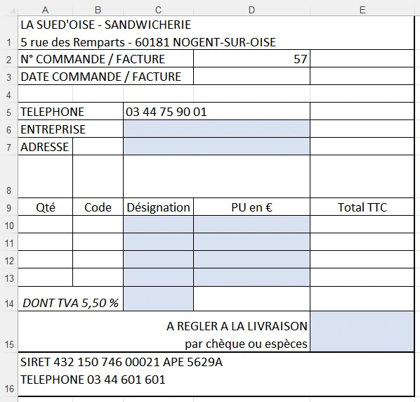 sandwicherie ul22 enonce